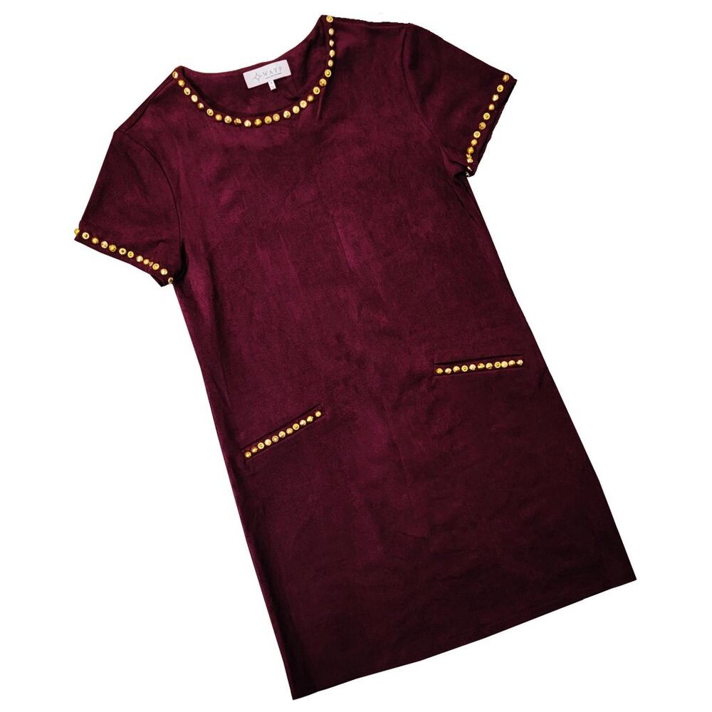 Velvety Wine Embellished Women's Deep-garnet Dress